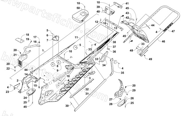 TUNNEL, REAR BUMPER, AND SNOWFLAP ASSEMBLY diagram