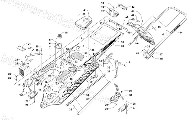 TUNNEL, REAR BUMPER, AND SNOWFLAP ASSEMBLY diagram