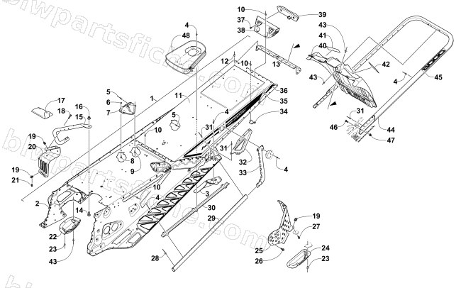 TUNNEL, REAR BUMPER, AND SNOWFLAP ASSEMBLY diagram