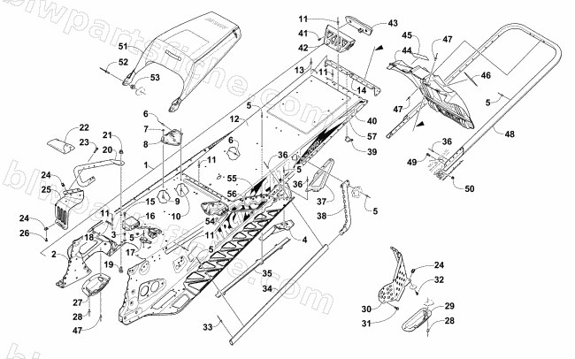 TUNNEL, REAR BUMPER, AND SNOWFLAP ASSEMBLY diagram