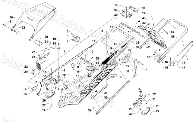 TUNNEL, REAR BUMPER, AND SNOWFLAP ASSEMBLY diagram