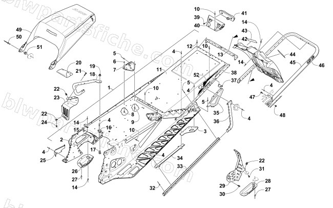 TUNNEL, REAR BUMPER, AND SNOWFLAP ASSEMBLY diagram