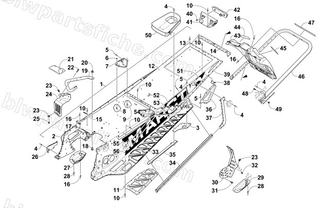 TUNNEL, REAR BUMPER, AND SNOWFLAP ASSEMBLY diagram