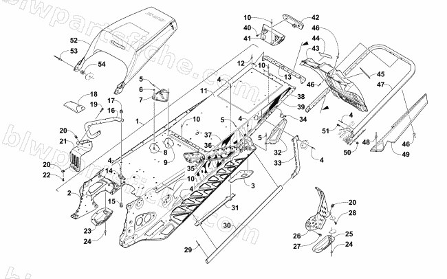 TUNNEL, REAR BUMPER, AND SNOWFLAP ASSEMBLY diagram