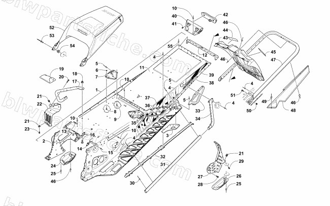 TUNNEL, REAR BUMPER, AND SNOWFLAP ASSEMBLY diagram