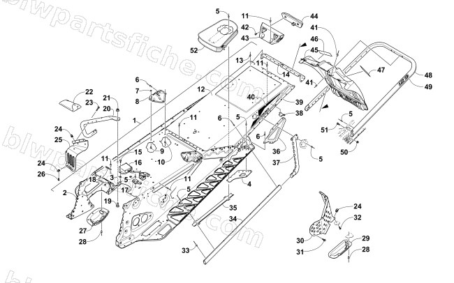 TUNNEL, REAR BUMPER, AND SNOWFLAP ASSEMBLY diagram