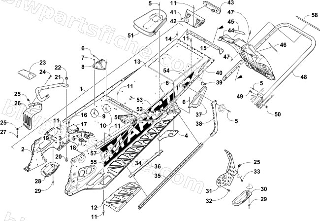 TUNNEL, REAR BUMPER, AND SNOWFLAP ASSEMBLY diagram