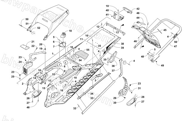 TUNNEL, REAR BUMPER, AND SNOWFLAP ASSEMBLY diagram