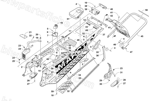 TUNNEL, REAR BUMPER, AND SNOWFLAP ASSEMBLY diagram