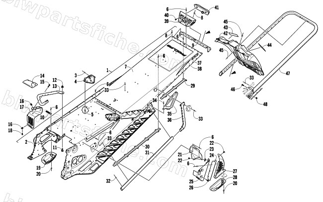 TUNNEL, REAR BUMPER, AND SNOWFLAP ASSEMBLY diagram