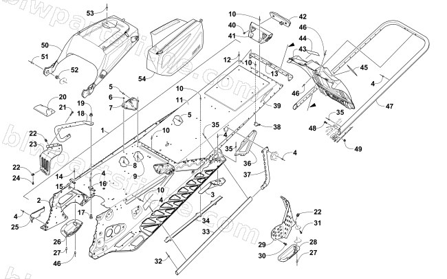 TUNNEL, REAR BUMPER, AND SNOWFLAP ASSEMBLY diagram
