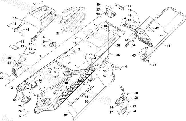 TUNNEL, REAR BUMPER, AND SNOWFLAP ASSEMBLY diagram