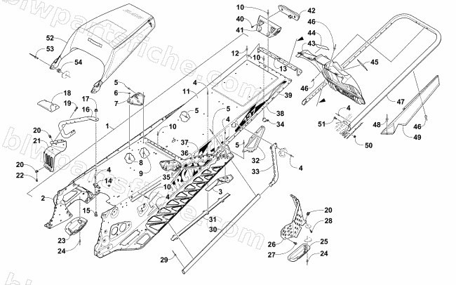 TUNNEL, REAR BUMPER, AND SNOWFLAP ASSEMBLY diagram