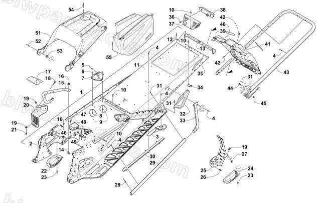 TUNNEL, REAR BUMPER, AND SNOWFLAP ASSEMBLY diagram
