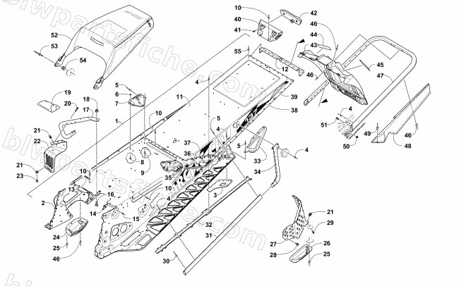 TUNNEL, REAR BUMPER, AND SNOWFLAP ASSEMBLY diagram