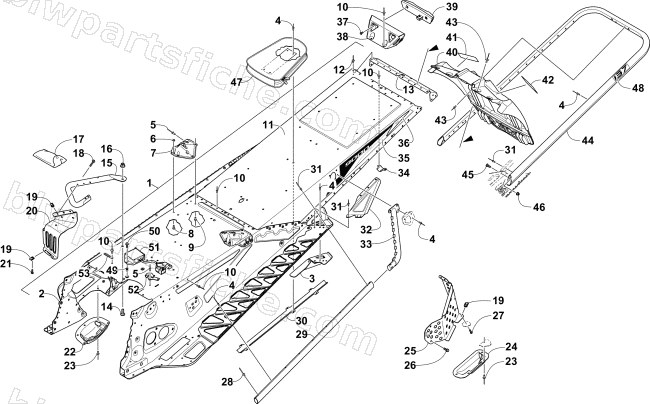 TUNNEL, REAR BUMPER, AND SNOWFLAP ASSEMBLY diagram