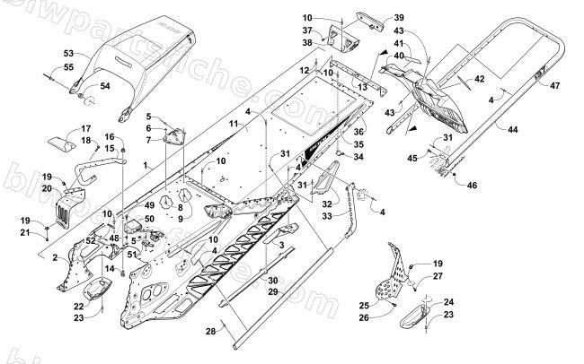 TUNNEL, REAR BUMPER, AND SNOWFLAP ASSEMBLY diagram