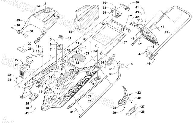 TUNNEL, REAR BUMPER, AND SNOWFLAP ASSEMBLY diagram