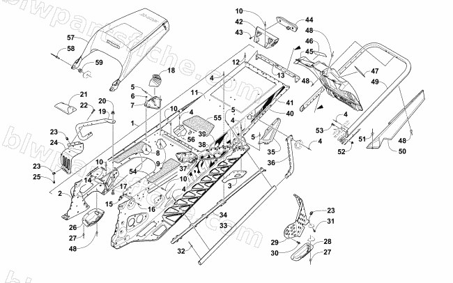 TUNNEL, REAR BUMPER, AND SNOWFLAP ASSEMBLY diagram