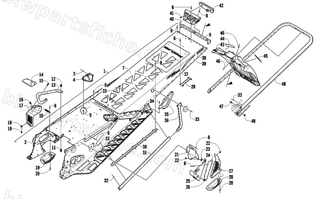 TUNNEL, REAR BUMPER, AND SNOWFLAP ASSEMBLY diagram