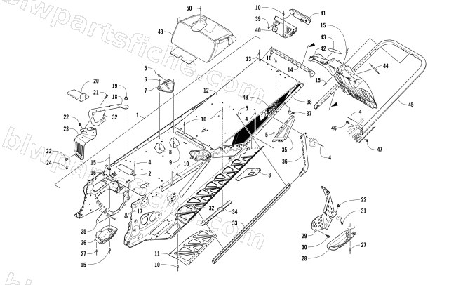 TUNNEL, REAR BUMPER, AND SNOWFLAP ASSEMBLY diagram