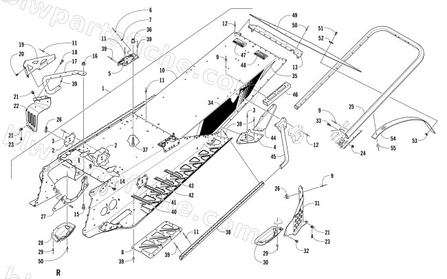 TUNNEL, REAR BUMPER, AND SNOWFLAP ASSEMBLY diagram