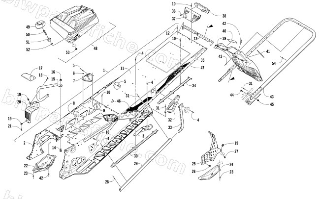 TUNNEL, REAR BUMPER, AND SNOWFLAP ASSEMBLY diagram