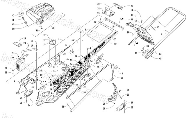 TUNNEL, REAR BUMPER, AND SNOWFLAP ASSEMBLY diagram