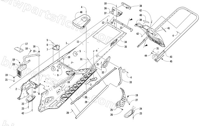 TUNNEL, REAR BUMPER, AND SNOWFLAP ASSEMBLY diagram