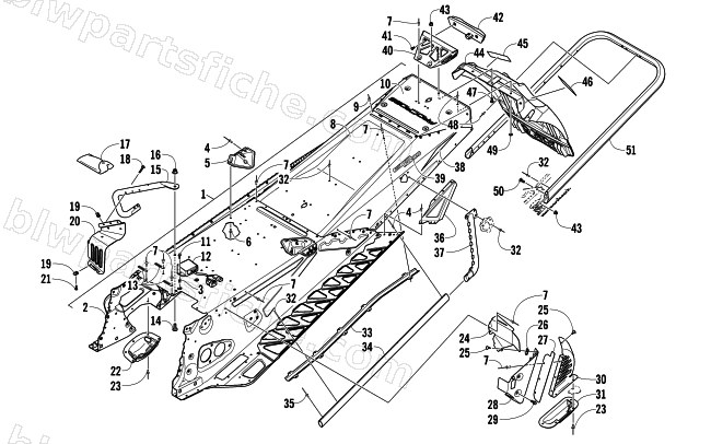TUNNEL, REAR BUMPER, AND SNOWFLAP ASSEMBLY diagram