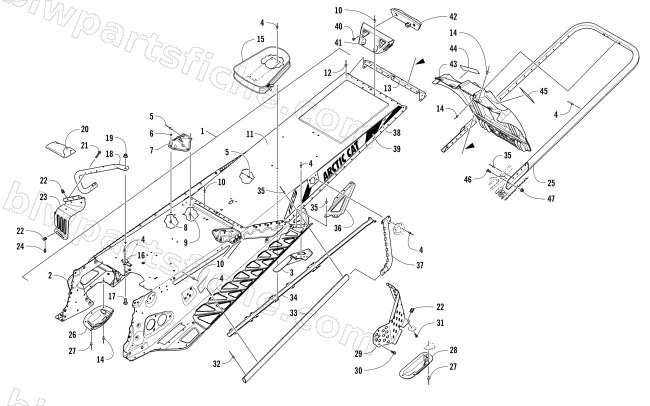 TUNNEL, REAR BUMPER, AND SNOWFLAP ASSEMBLY diagram