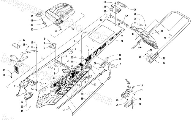 TUNNEL, REAR BUMPER, AND SNOWFLAP ASSEMBLY diagram