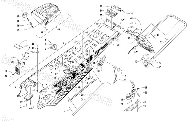 TUNNEL, REAR BUMPER, AND SNOWFLAP ASSEMBLY diagram