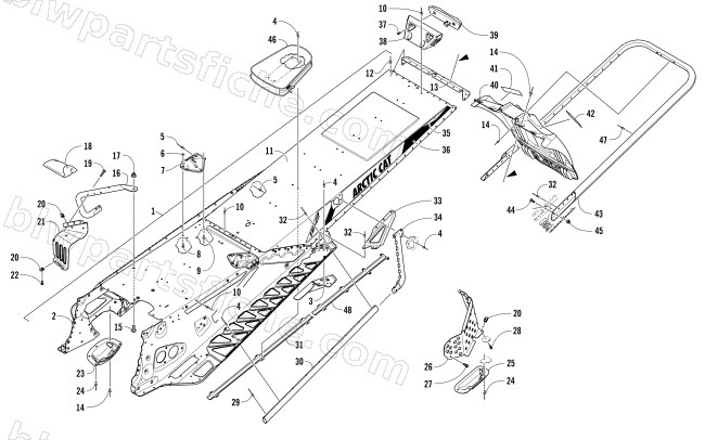 TUNNEL, REAR BUMPER, AND SNOWFLAP ASSEMBLY diagram