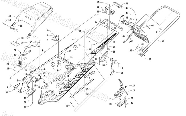 TUNNEL, REAR BUMPER, AND SNOWFLAP ASSEMBLY diagram