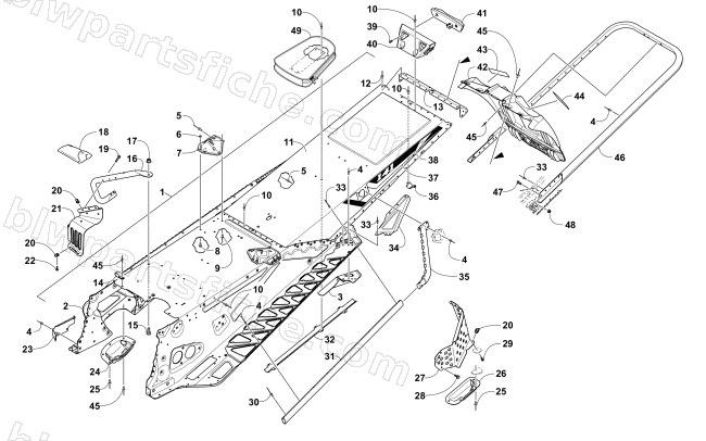 TUNNEL, REAR BUMPER, AND SNOWFLAP ASSEMBLY diagram