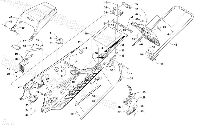 TUNNEL, REAR BUMPER, AND SNOWFLAP ASSEMBLY diagram