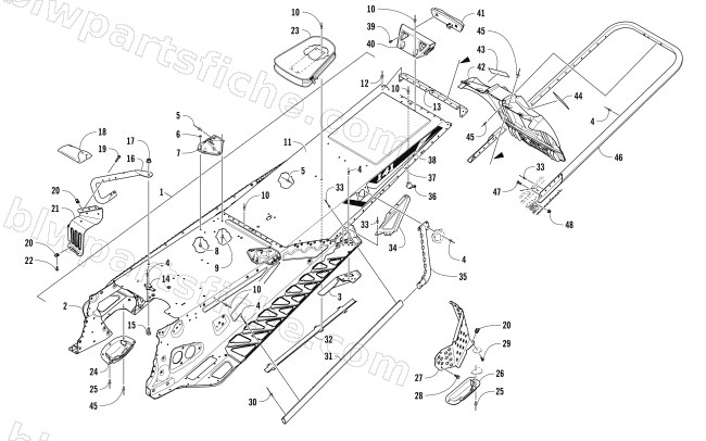 TUNNEL, REAR BUMPER, AND SNOWFLAP ASSEMBLY diagram