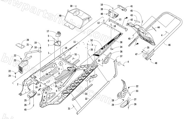 TUNNEL, REAR BUMPER, AND SNOWFLAP ASSEMBLY diagram