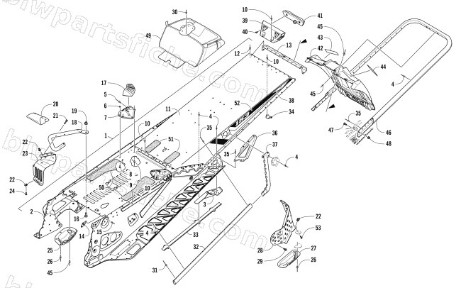 TUNNEL, REAR BUMPER, AND SNOWFLAP ASSEMBLY diagram