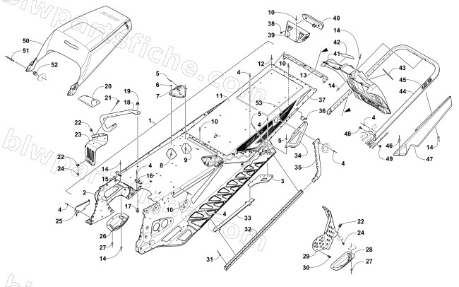 TUNNEL, REAR BUMPER, AND SNOWFLAP ASSEMBLY diagram