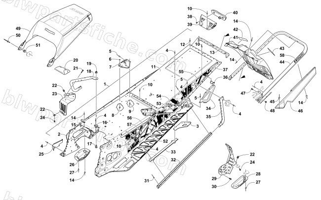 TUNNEL, REAR BUMPER, AND SNOWFLAP ASSEMBLY diagram