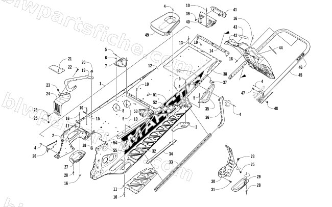 TUNNEL, REAR BUMPER, AND SNOWFLAP ASSEMBLY diagram