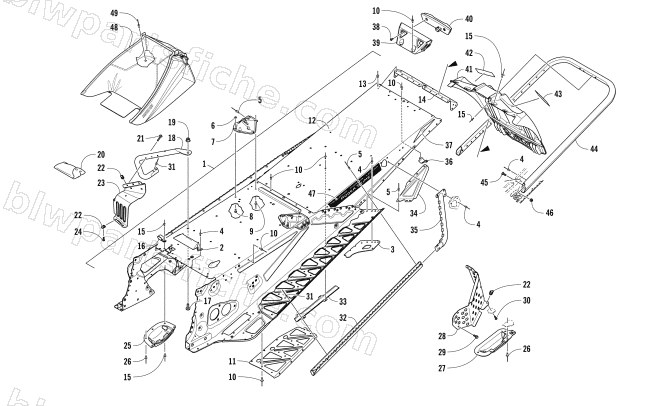 TUNNEL, REAR BUMPER, AND SNOWFLAP ASSEMBLY diagram