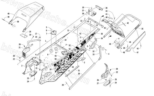 TUNNEL, REAR BUMPER, AND SNOWFLAP ASSEMBLY diagram