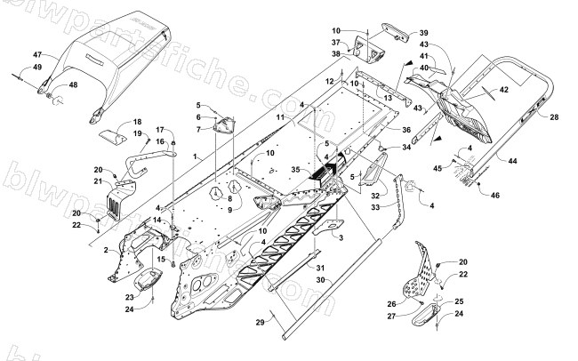 TUNNEL, REAR BUMPER, AND SNOWFLAP ASSEMBLY diagram