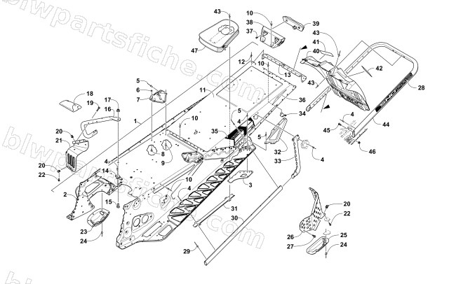 TUNNEL, REAR BUMPER, AND SNOWFLAP ASSEMBLY diagram