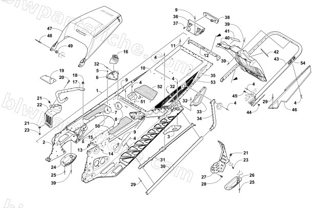 TUNNEL, REAR BUMPER, AND SNOWFLAP ASSEMBLY diagram