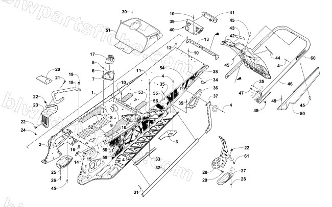TUNNEL, REAR BUMPER, AND SNOWFLAP ASSEMBLY diagram