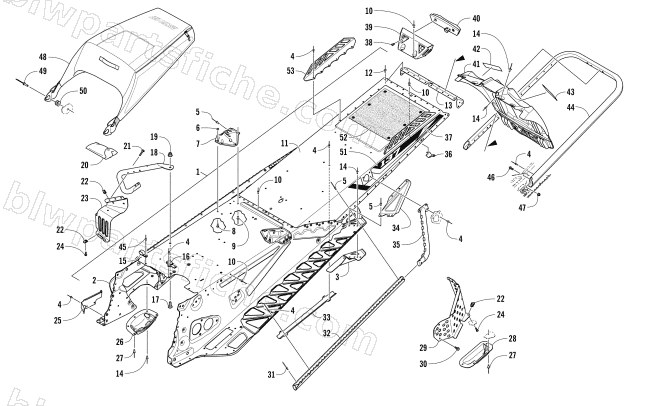 TUNNEL, REAR BUMPER, AND SNOWFLAP ASSEMBLY diagram